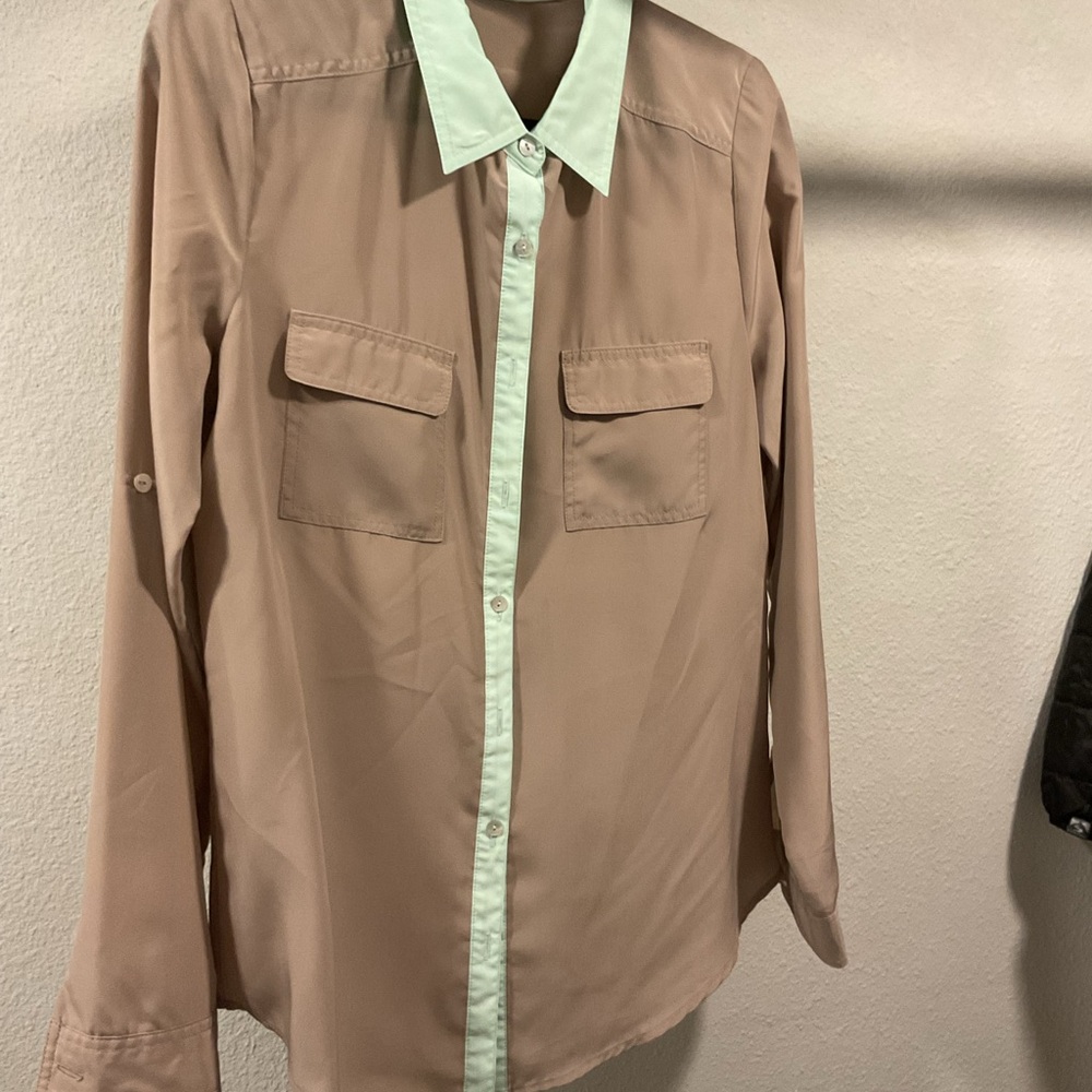 Gibson Tan and Mint Button-Up Shirt